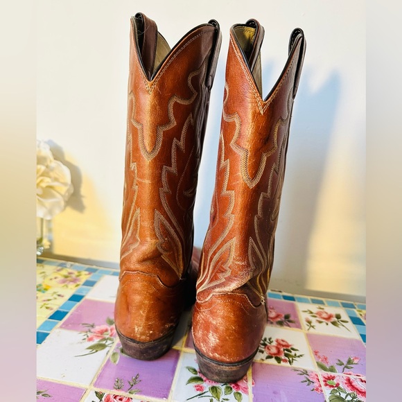 Vintage Justin Boots Brown Leather Western Cowboy Cowgirl Boots 10 - Picture 4 of 6